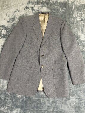 Edgeworth Mens Gray Blazer Jacket Size 40L 2 Button Pockets Lined Classic